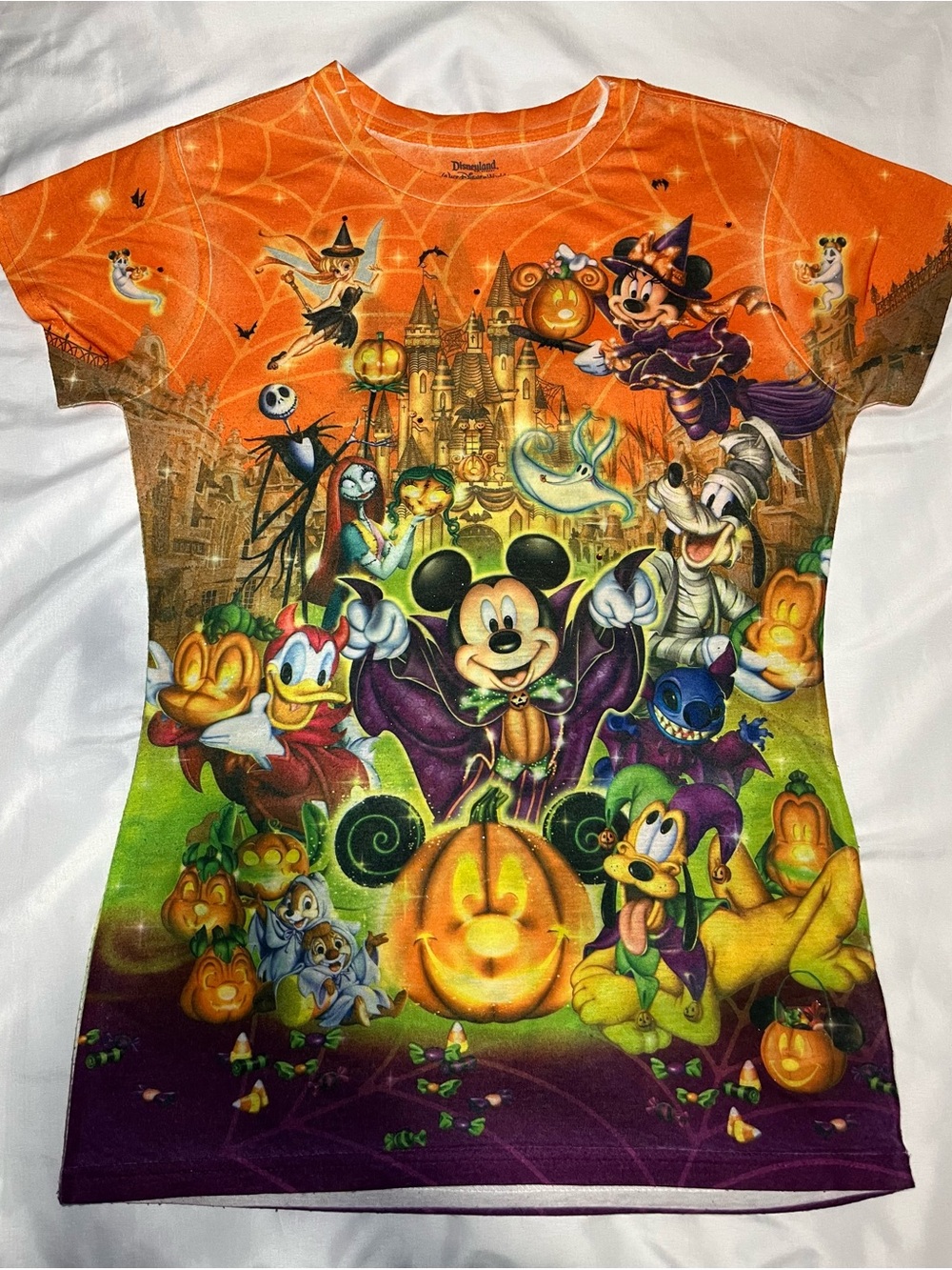 Disneyland Walt Disney World Women’s Halloween Fitted T-Shirt Size M Rhinestone